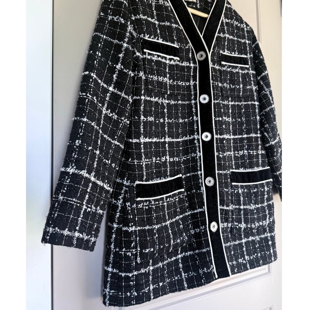INTERDEE Paris black white classic velvet tweed cotton wool blazer jacket - Picture 2 of 10